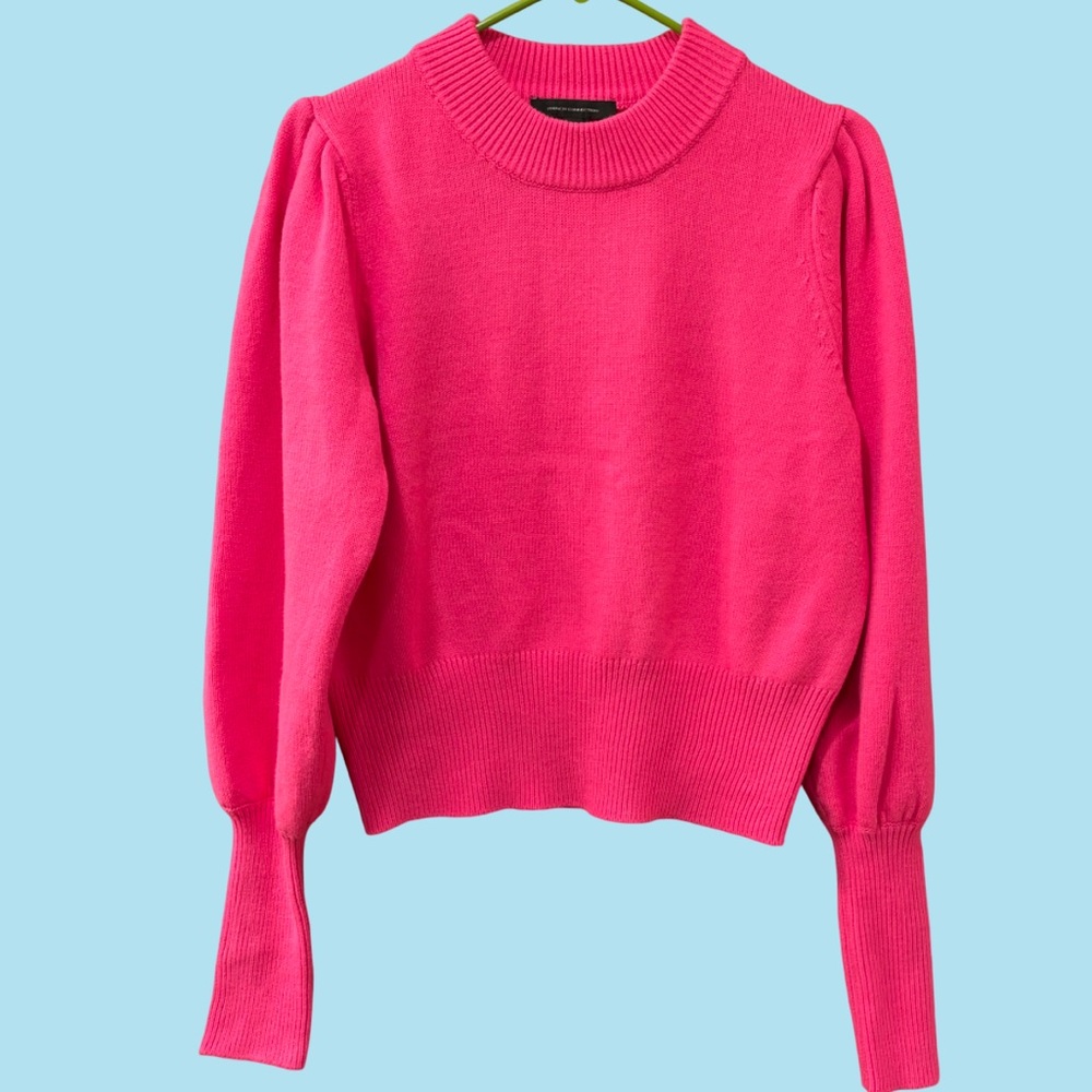 French Connection Hot Pink Puff Sleeve Sweater